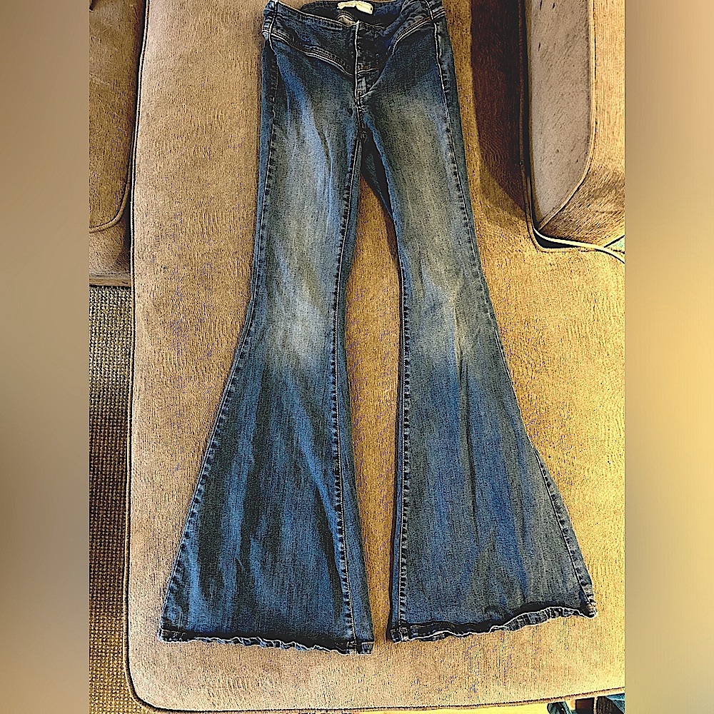 Free People Blue Flare Wide Leg Jeans
